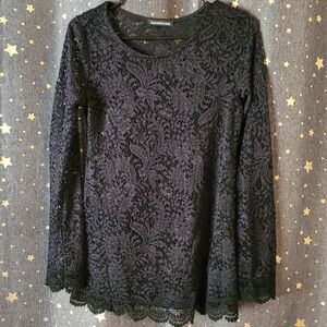YOUARENOTALONE | Black Lace Long Sleeve Blouse